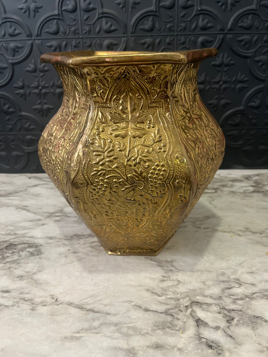 Decorative Hammered Brass Vase with Fluted Top