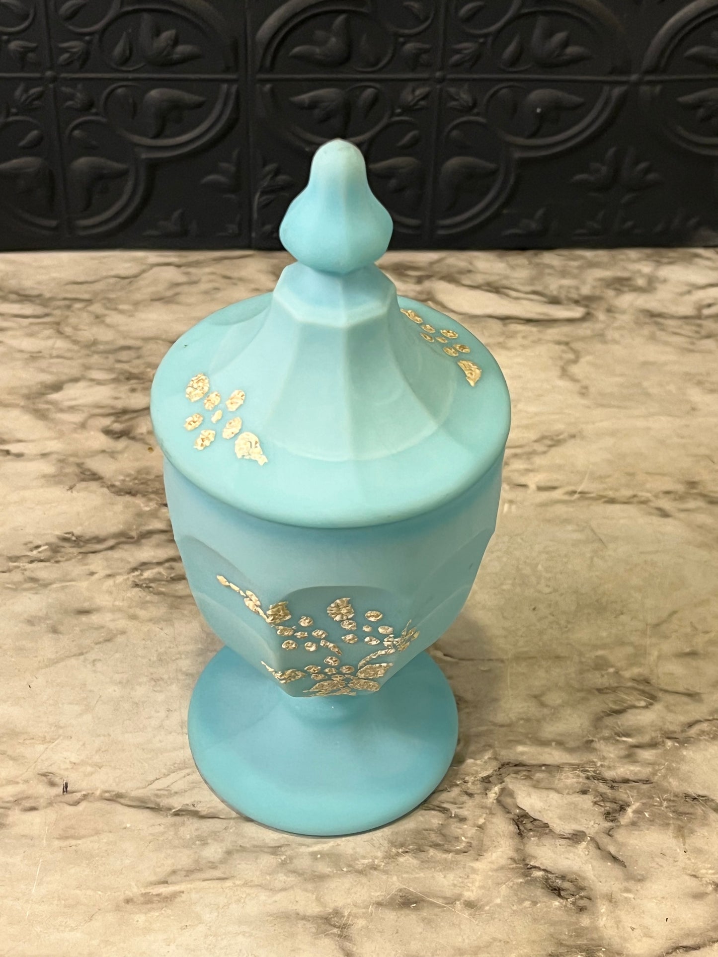 Westmorland Blue Satin Slag Glass compote