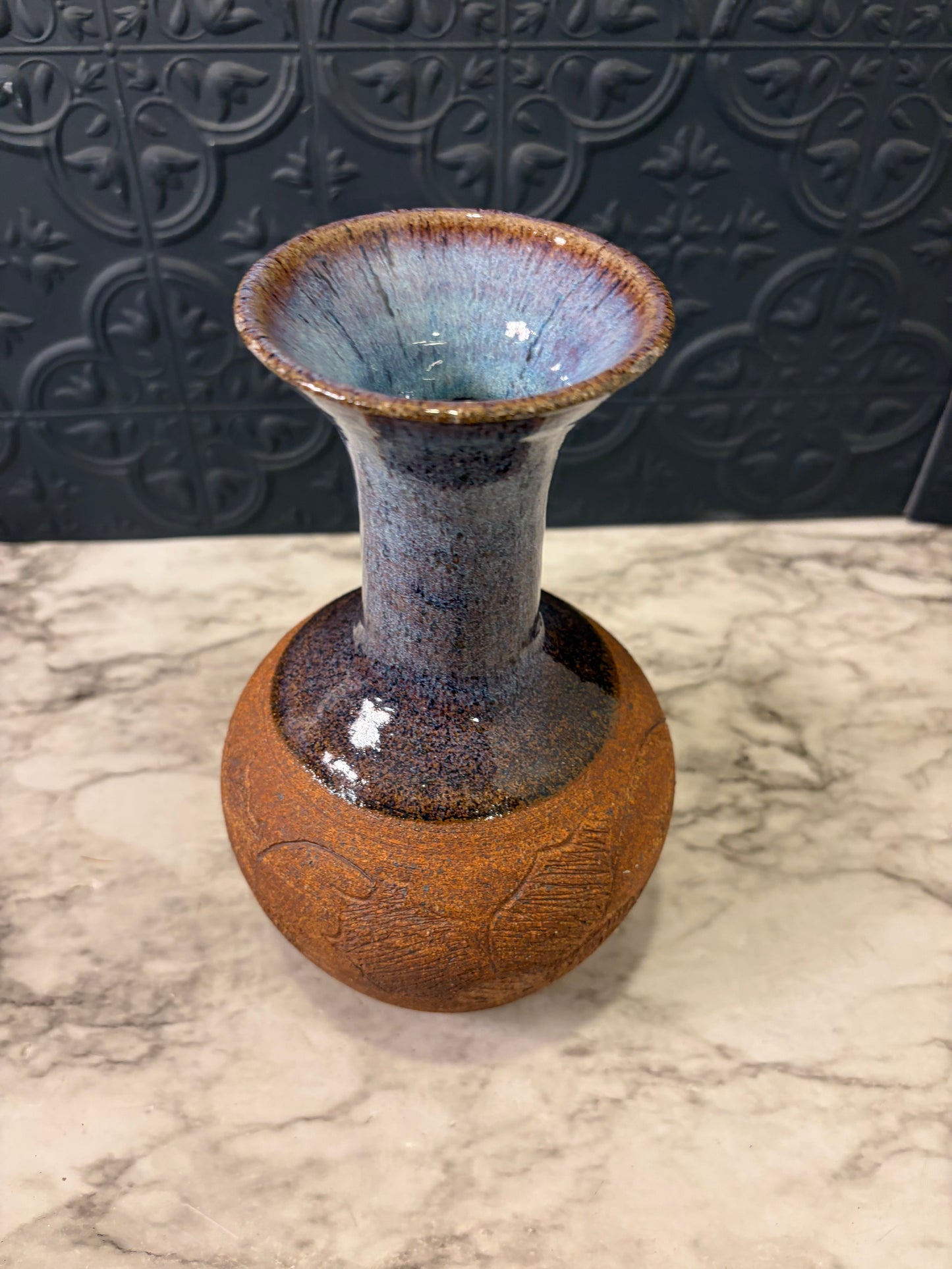 Pottery Vase with Bluish Purple Neck