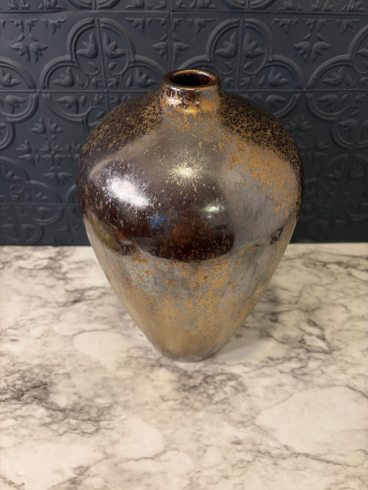 Silver and Gold Crackle Vase 11.5