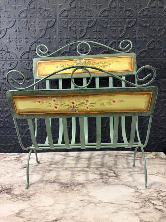 Collapsible Metal Magazine rack with Painted flowers