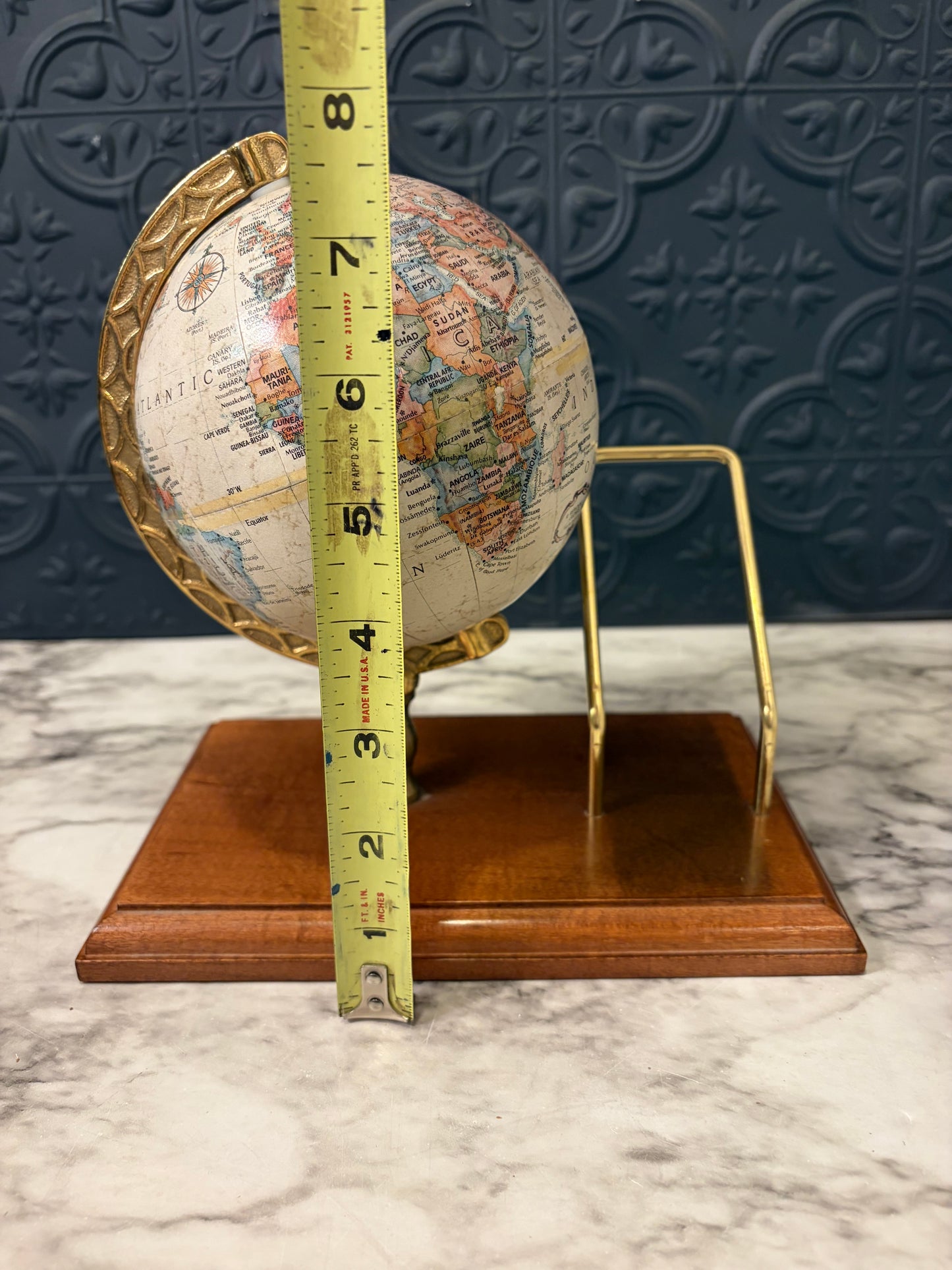 Wood and Brass Globe Desk Organizer