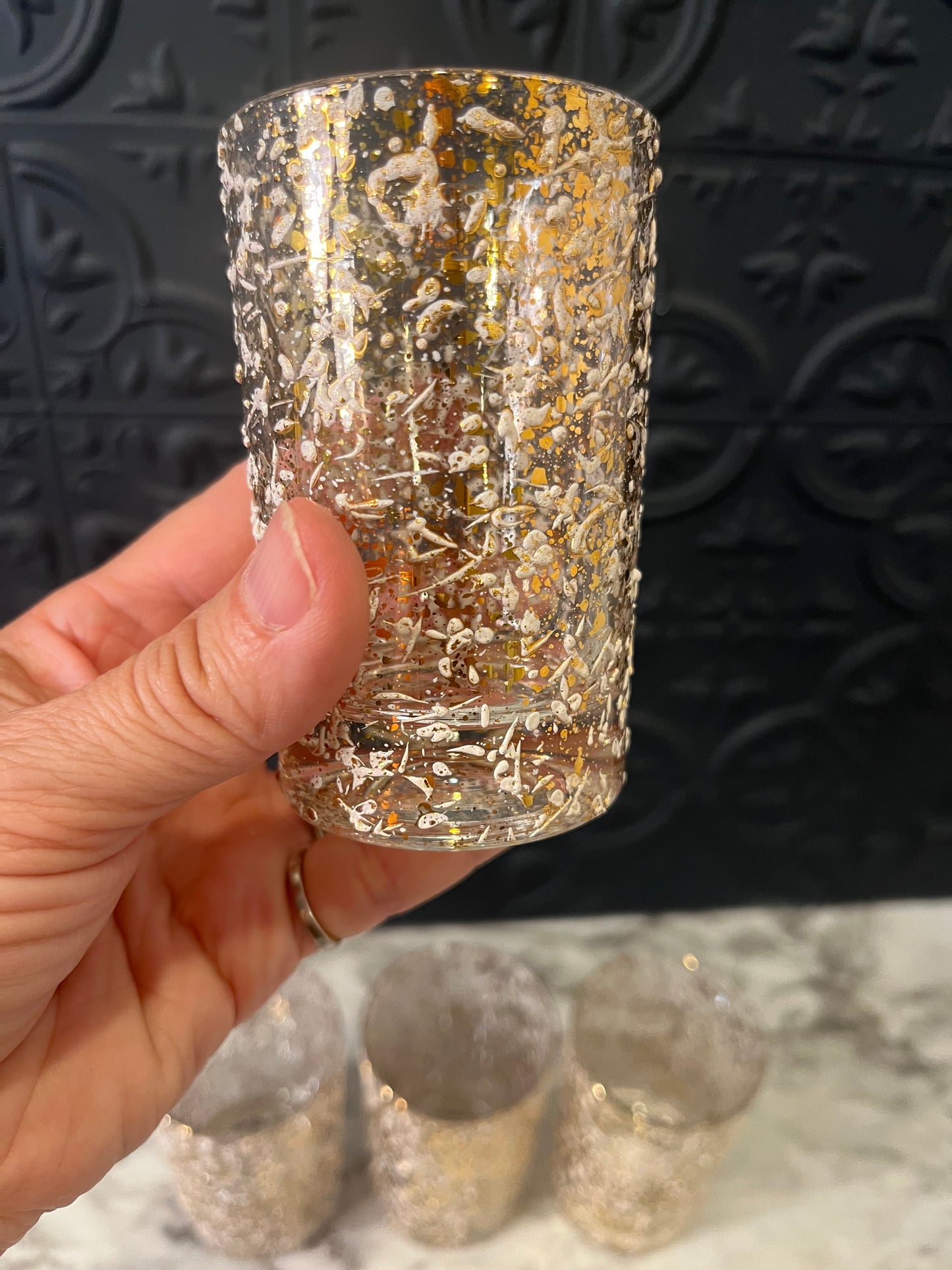 MCM Gold and White Splatter Juice Glass x 4