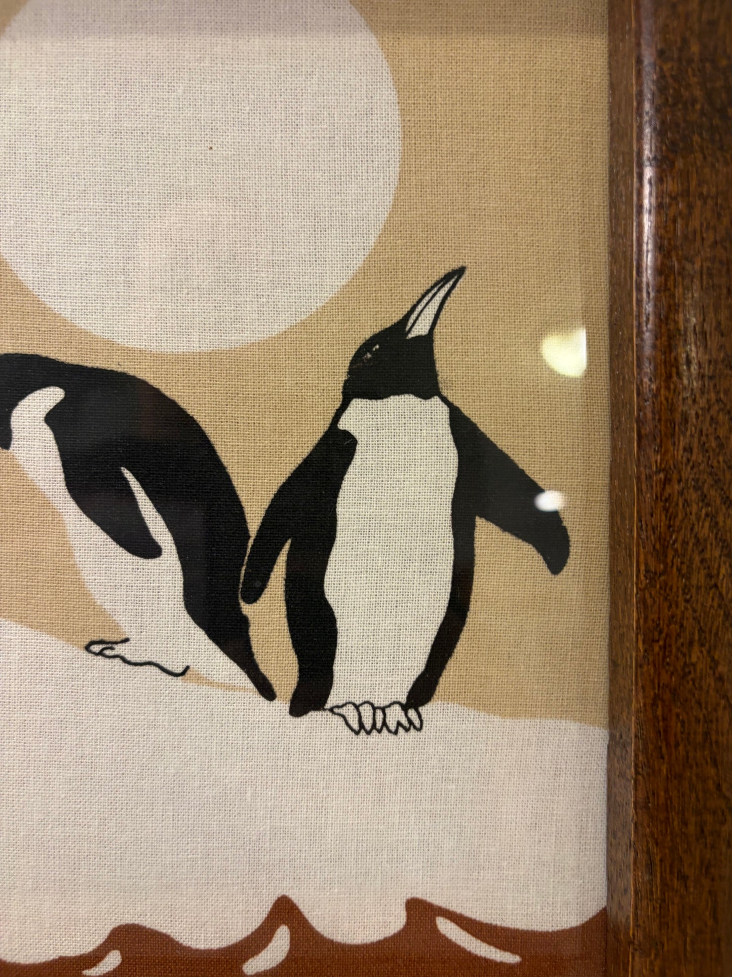 Screen Print of  Penguins on Fabric Framed