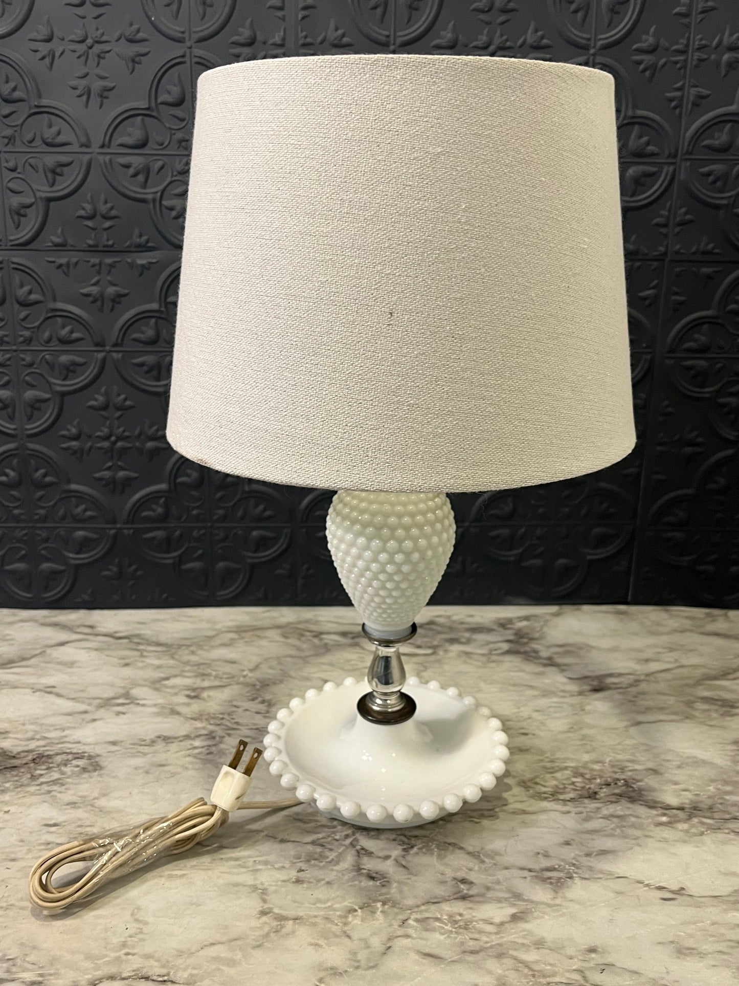 Milkglass Hobnail Lamp 16"tall