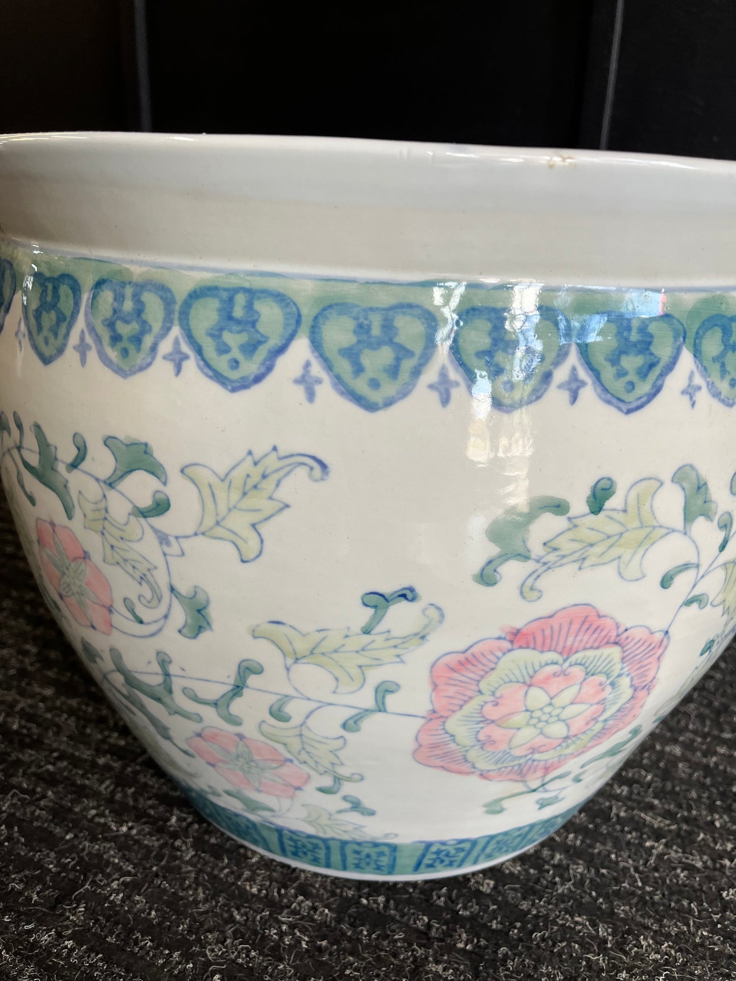 Large Blue and Pink Chinoiserie Fish Bowl Planter