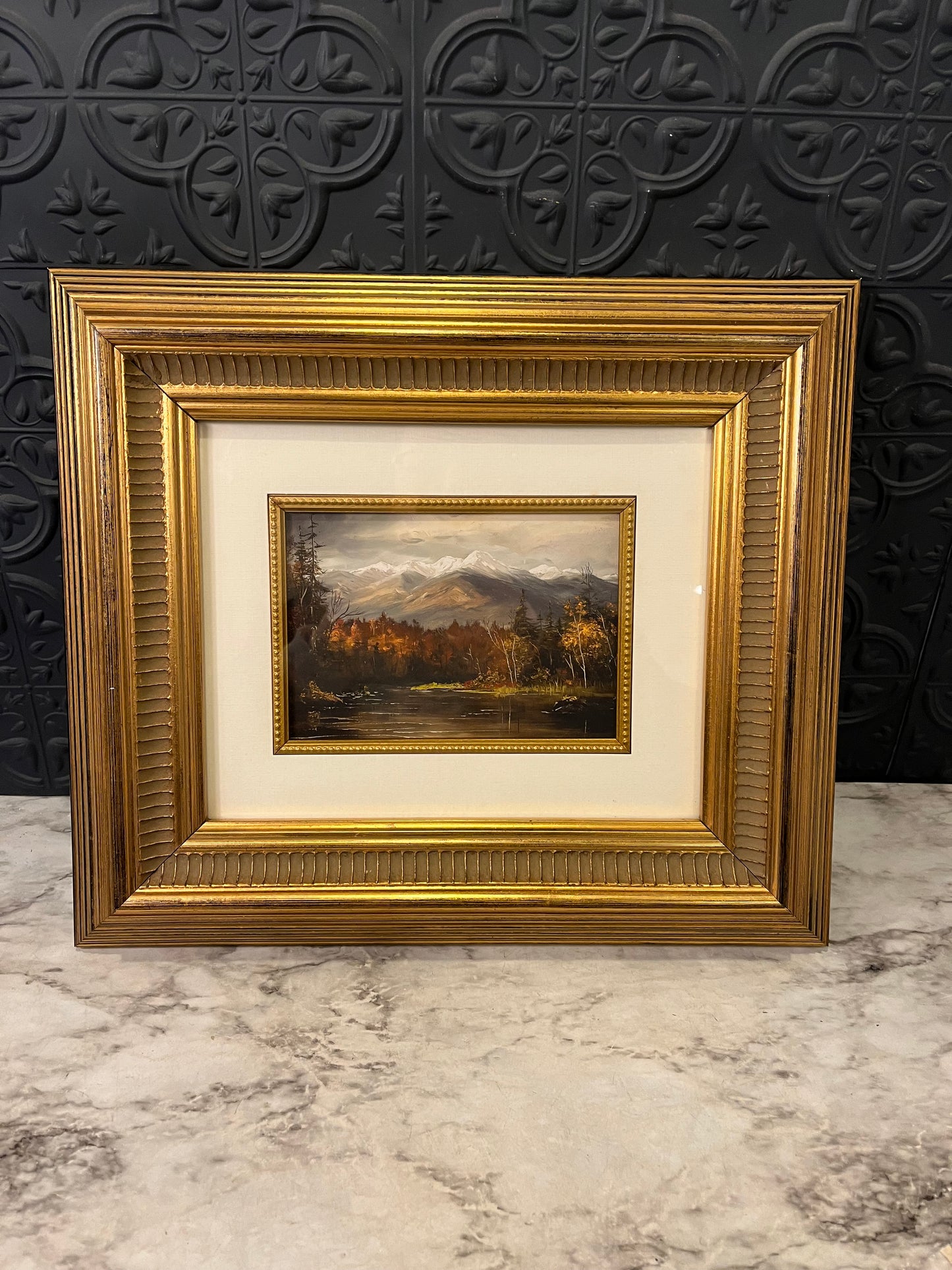 Fall Mountain Range Print in gold tiered frame