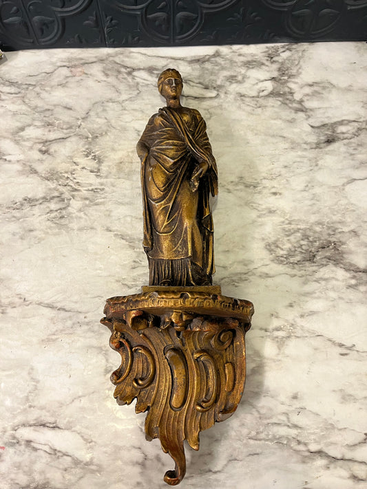 Vintage Goldtone Figure on Wall ledge Woman