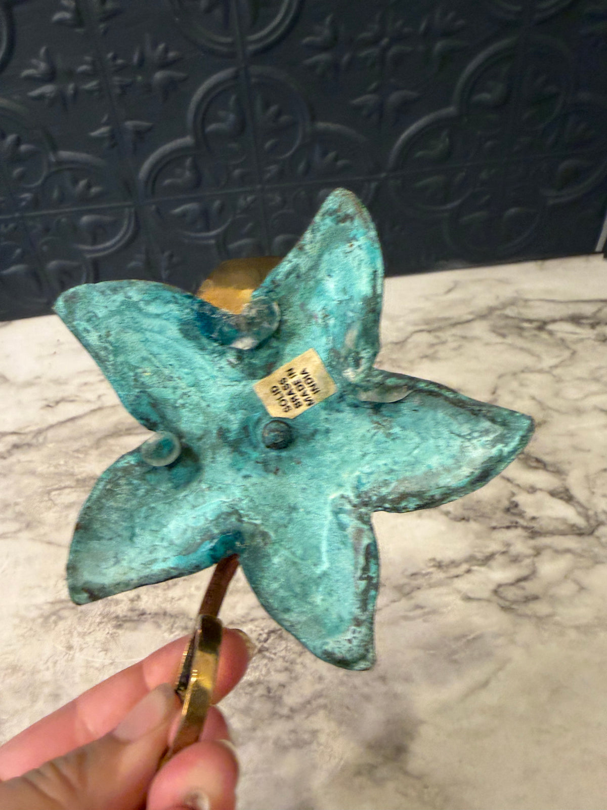 Patina Brass Lotus Flower Candle Holder