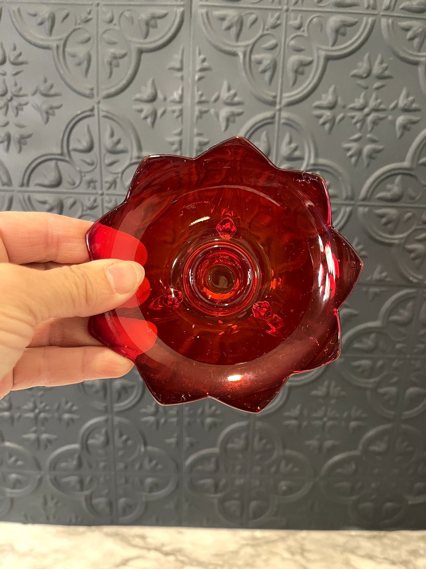 Ruby Red Fenton Flower candle  holders x 2