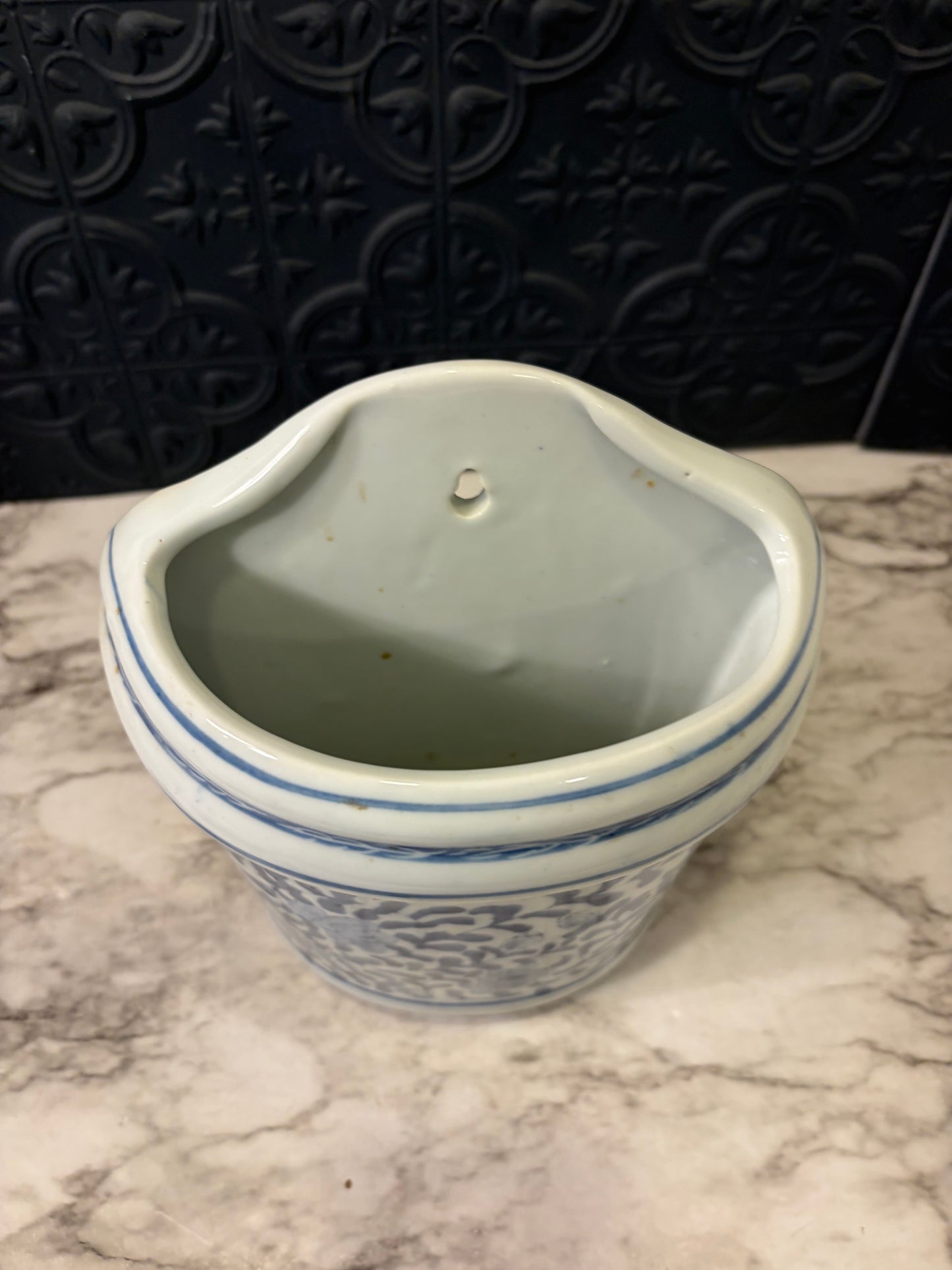 Blue and White Ceramic Wall Pocket