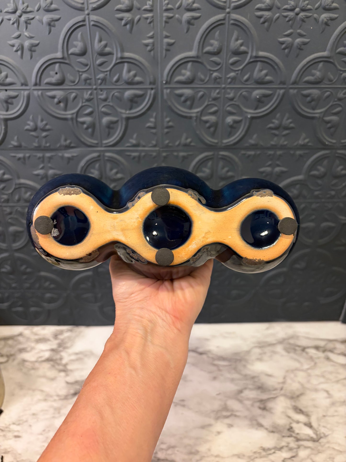 Dark Cobalt Glazed Triple Attached Vases