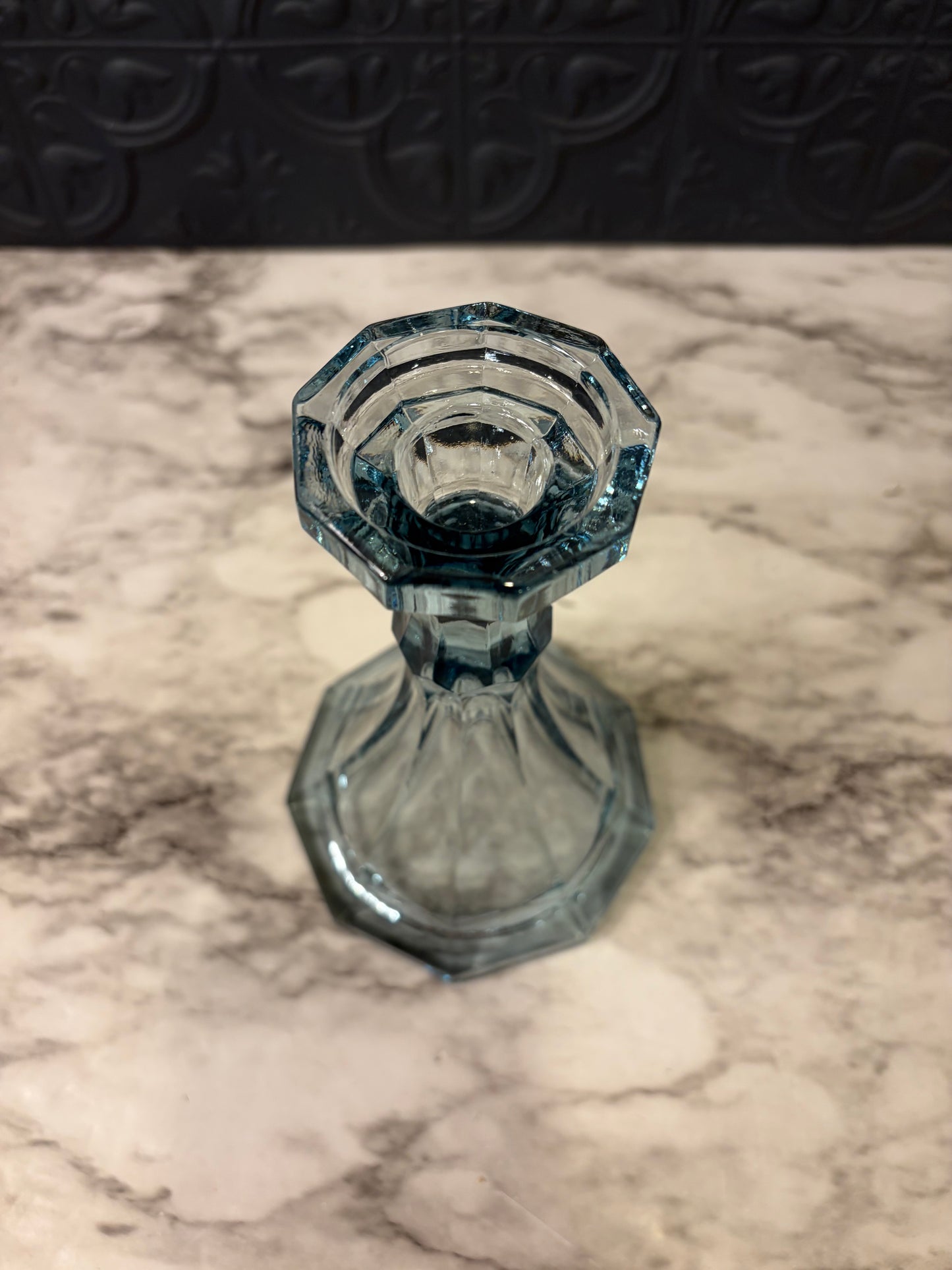 Smokey Blue Glass Candle Holder
