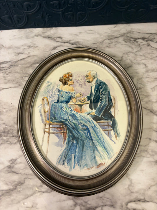 Original Victorian Couple Watercolor in Oval Frame