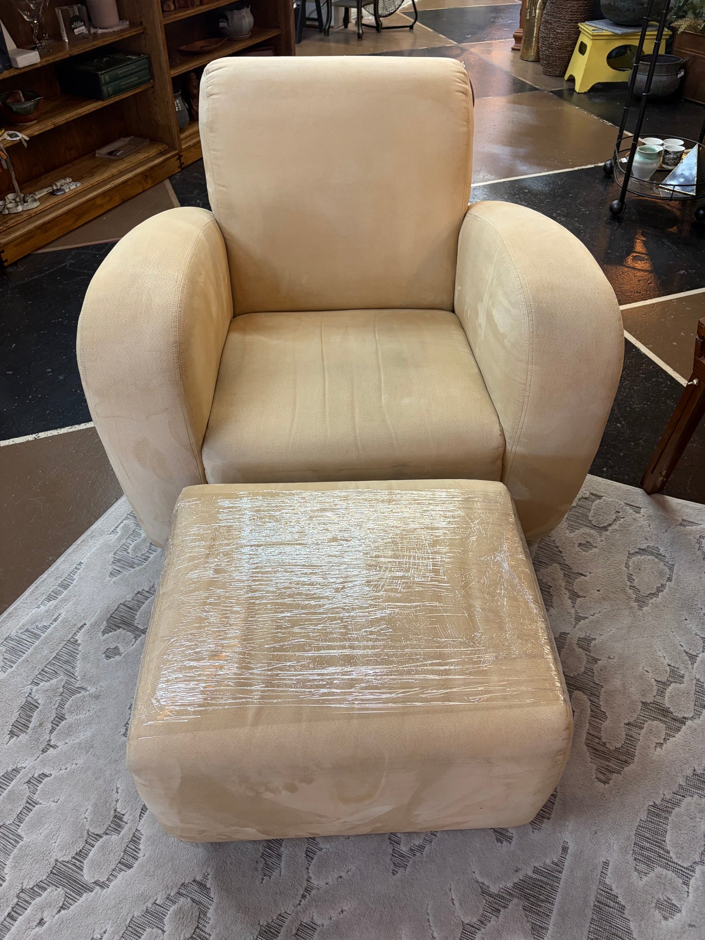 Light Yellow Arm Chair with Ottoman