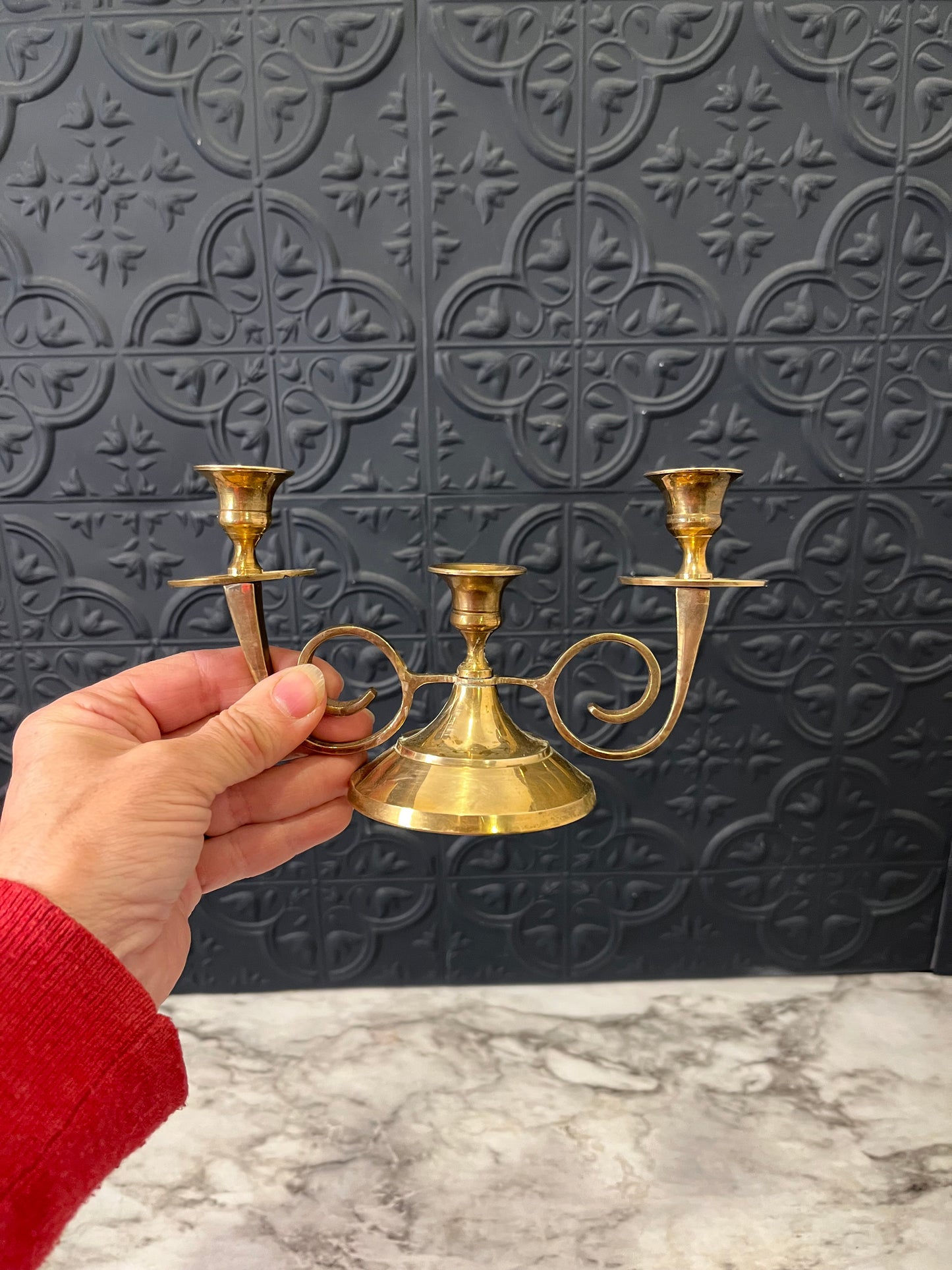 Brass Candelabra with Swirls 3 Candles
