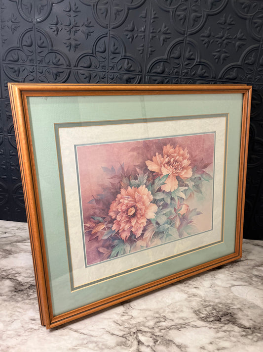 Pastel Peony Print with Green mat