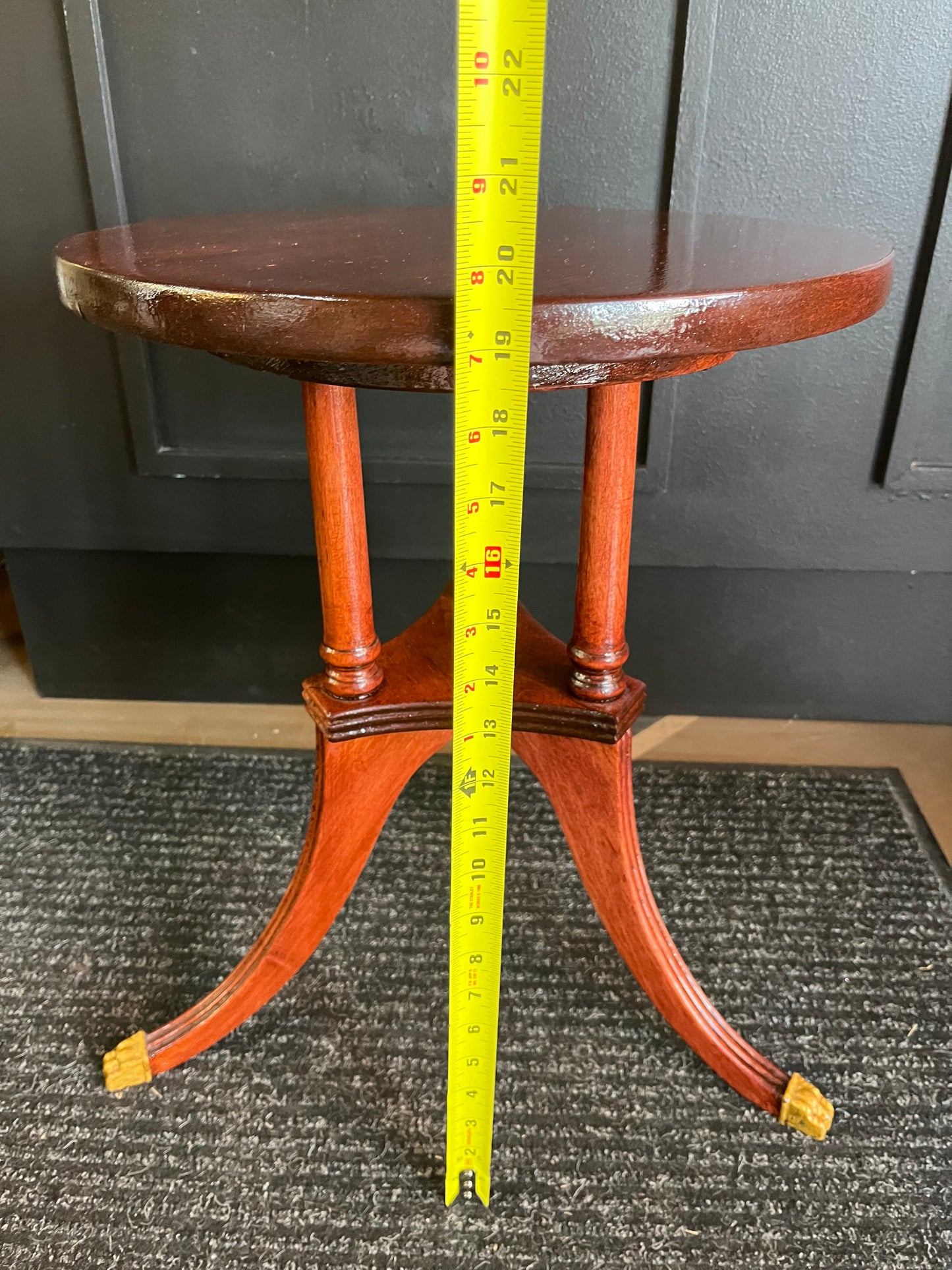 Small Red Colored Wood Side Table/Plant Stand Gold Feet