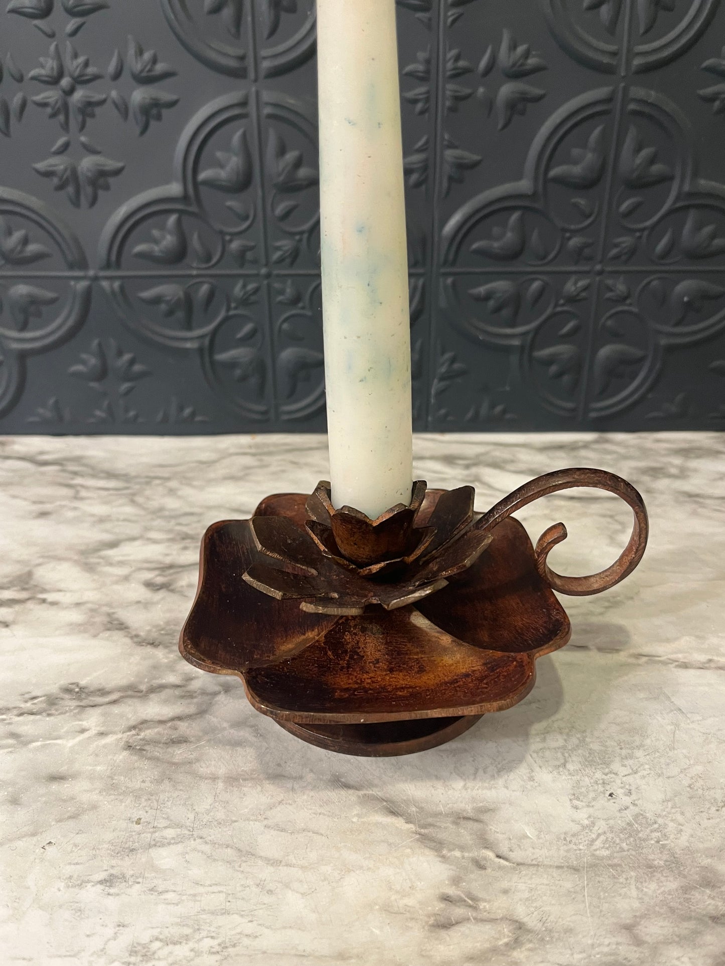 Brown Metal Flower Candle Holder