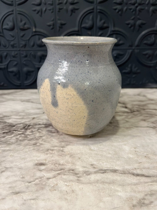 Blue and Cream Drip Pottery Vase