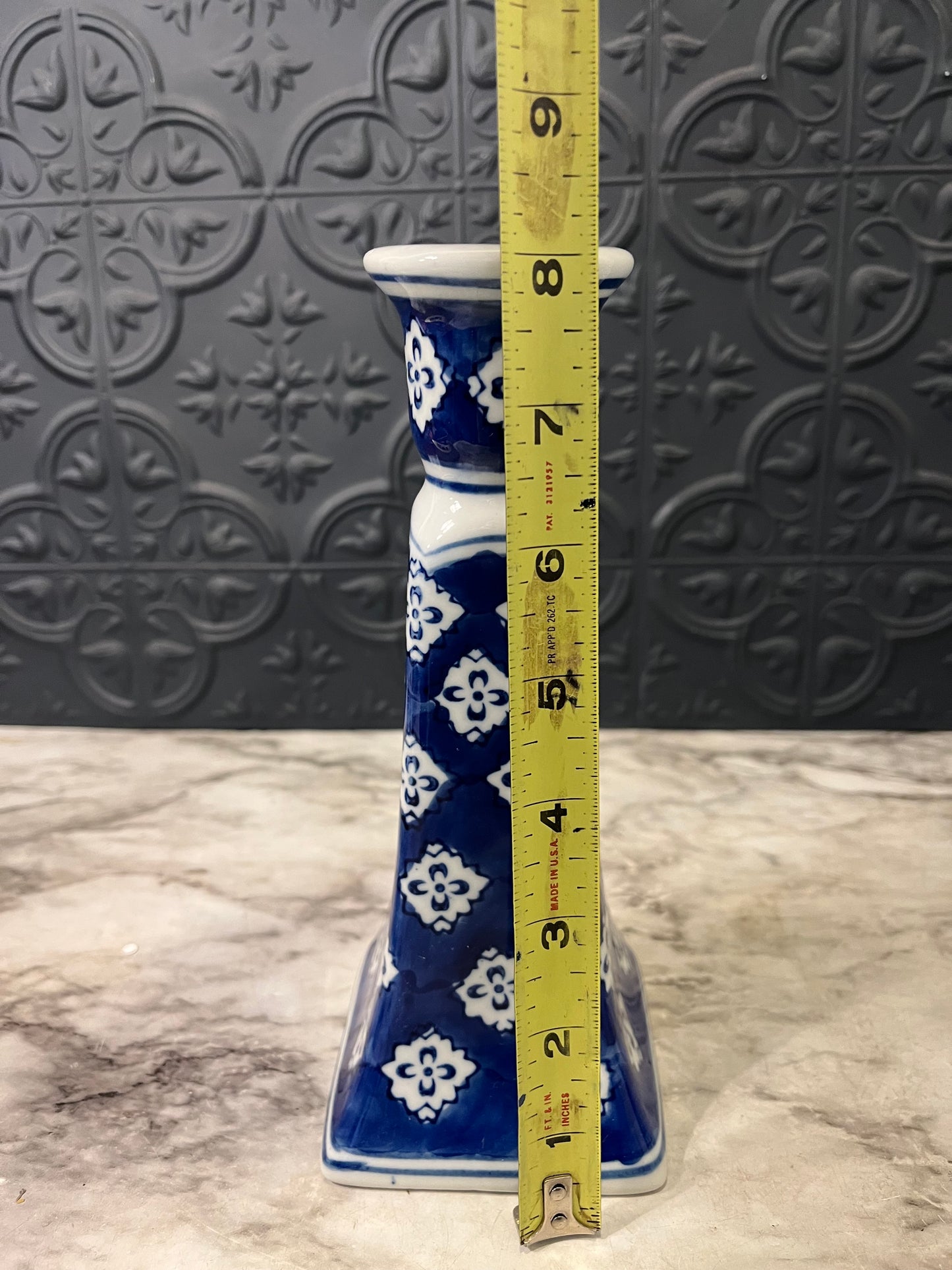 Silvestri Blue and White Candle Holder 8"