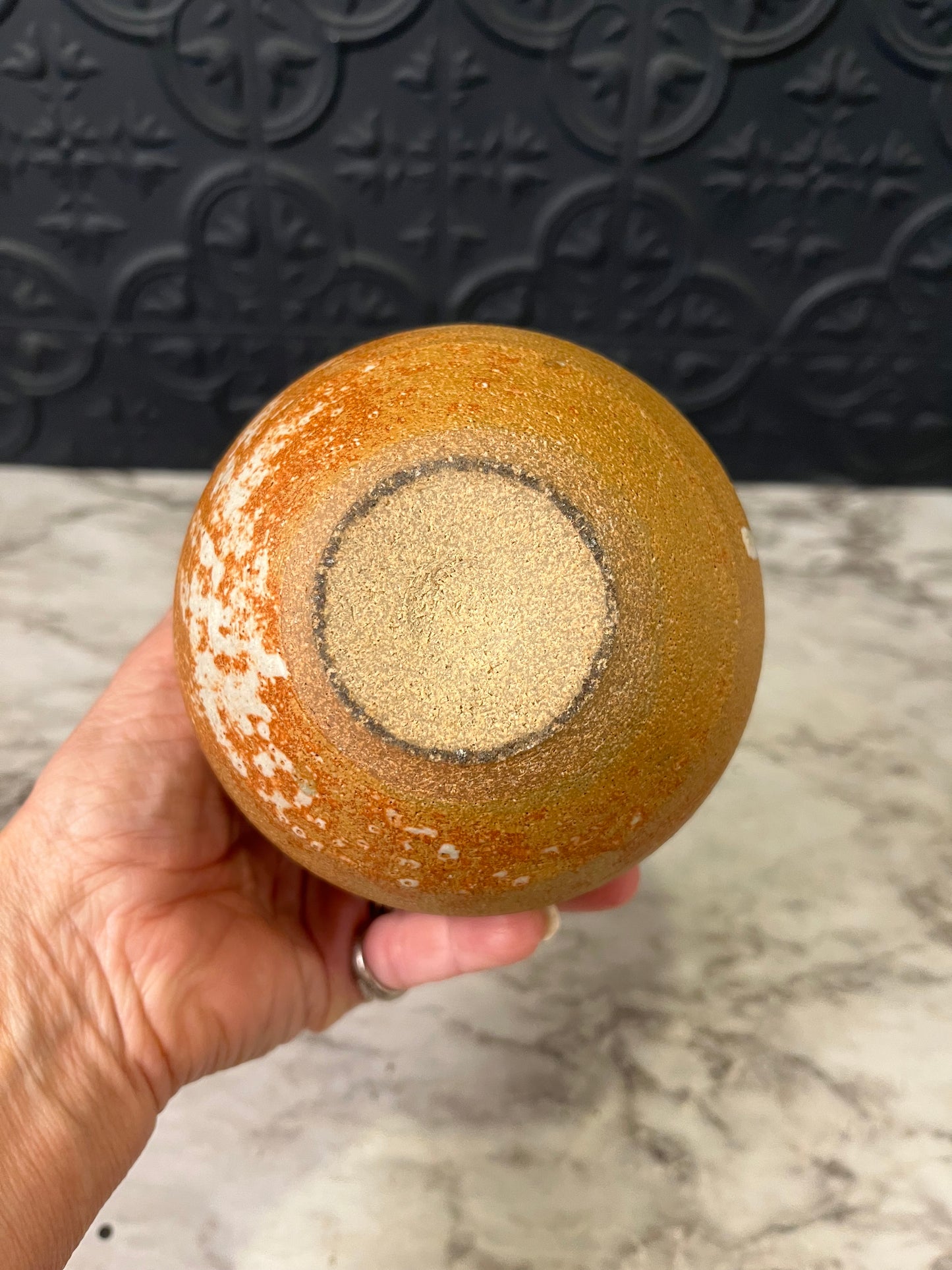 Small Pottery Pot with Stripe Design