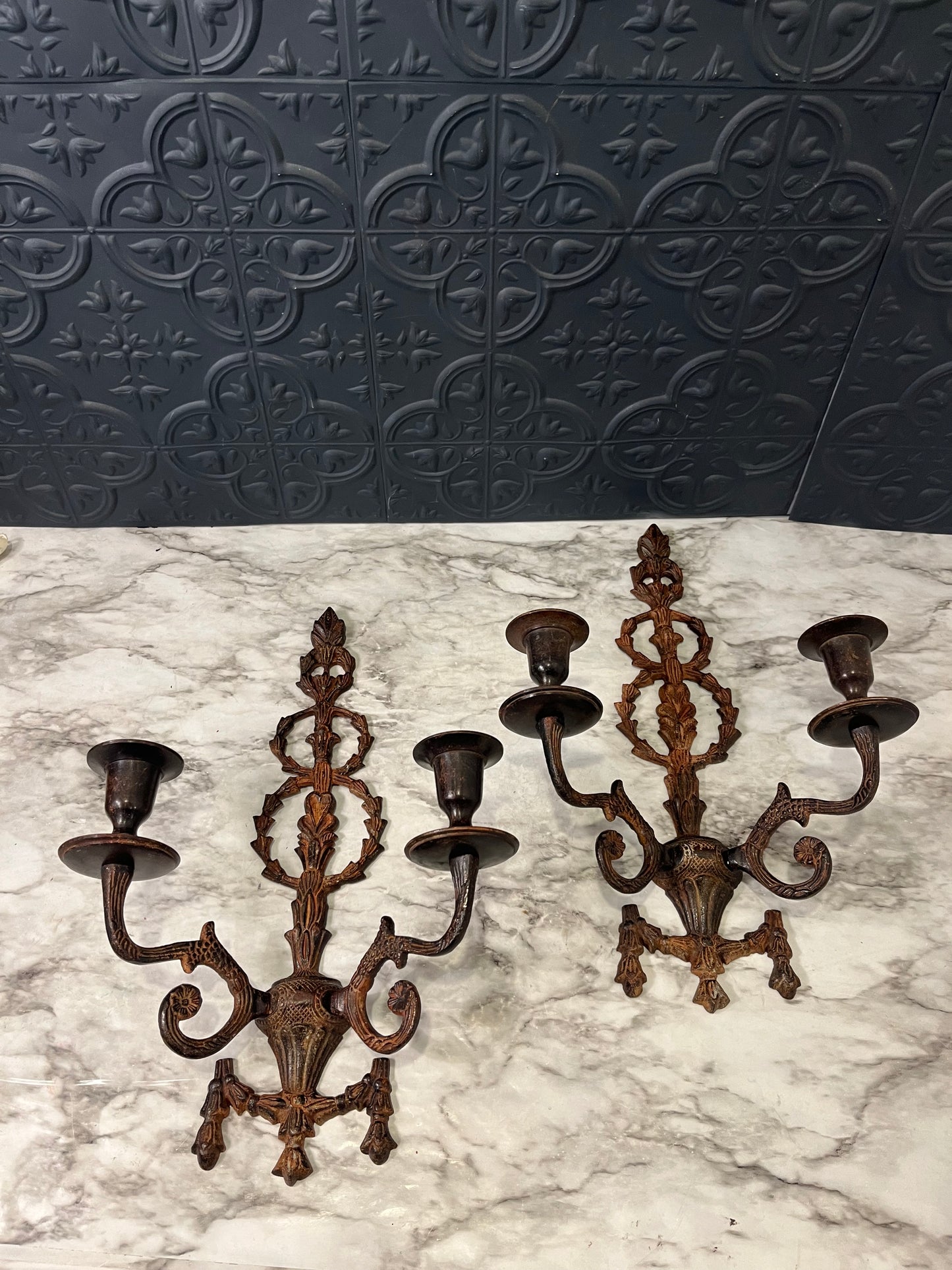 Cast Iron Gothic Wall Sconce Set