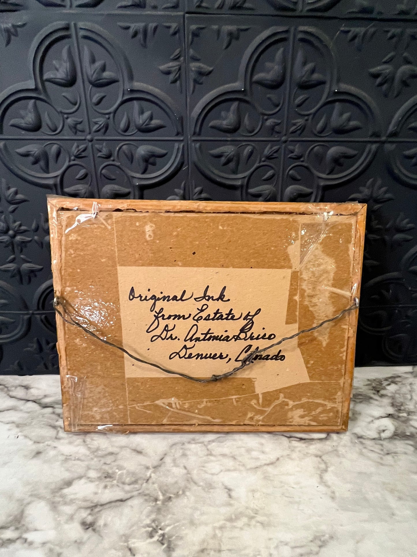 Ink Drawing in Gold Frame of Village