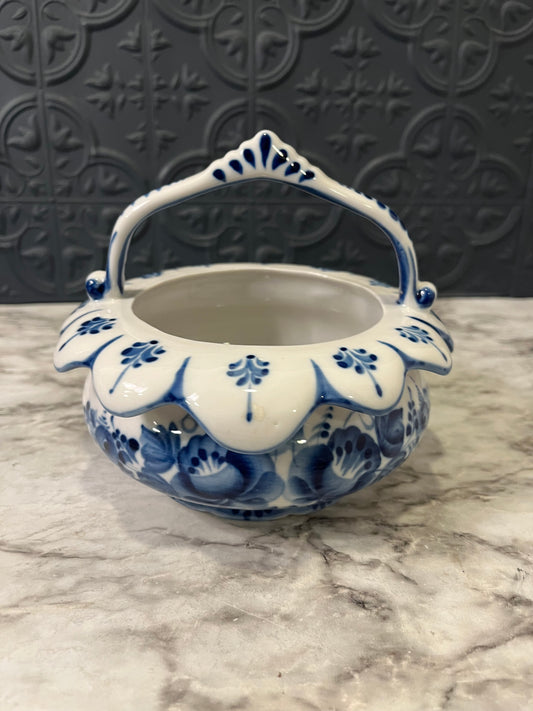 Blue and White Ceramic Russian Basket