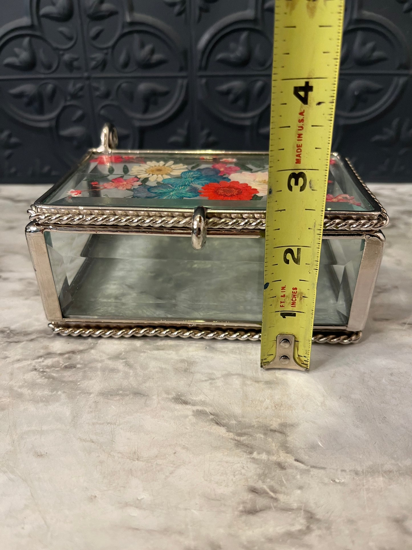 Pressed Flower Trinket Box with Etching and Rope Detail