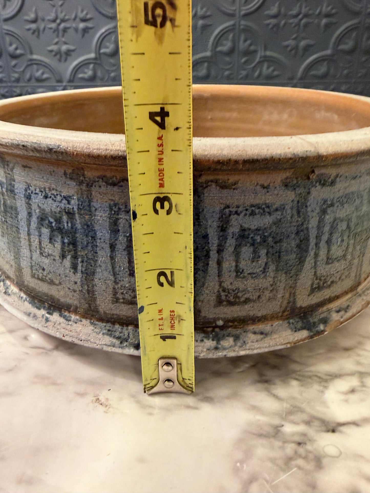 Shallow Terracotta Pottery Planter Blue