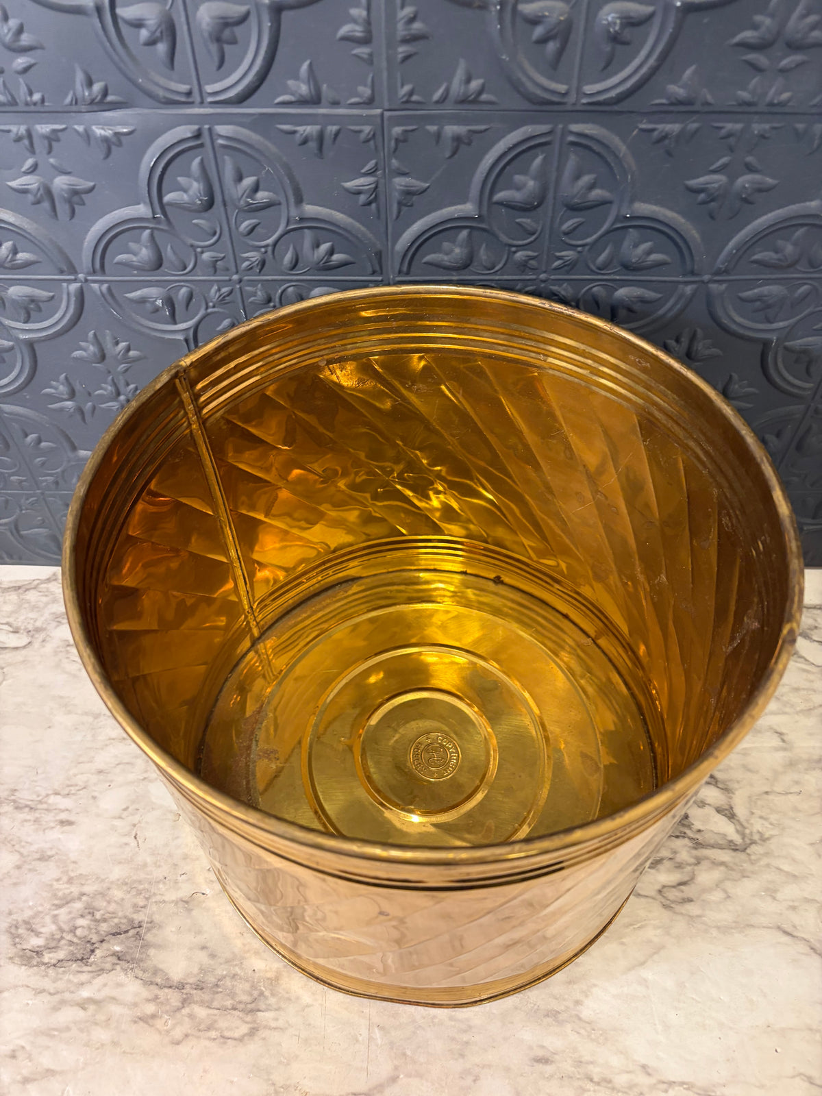 9" H Brass Pot with Swirl Design