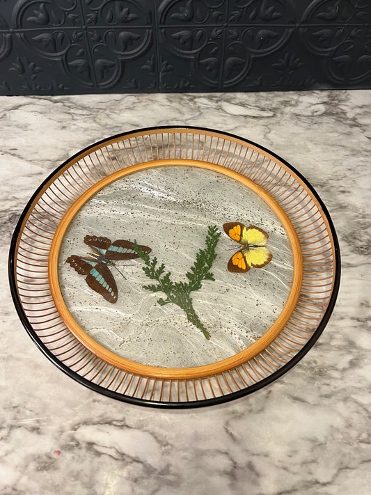 Bamboo round tray with Butterflies