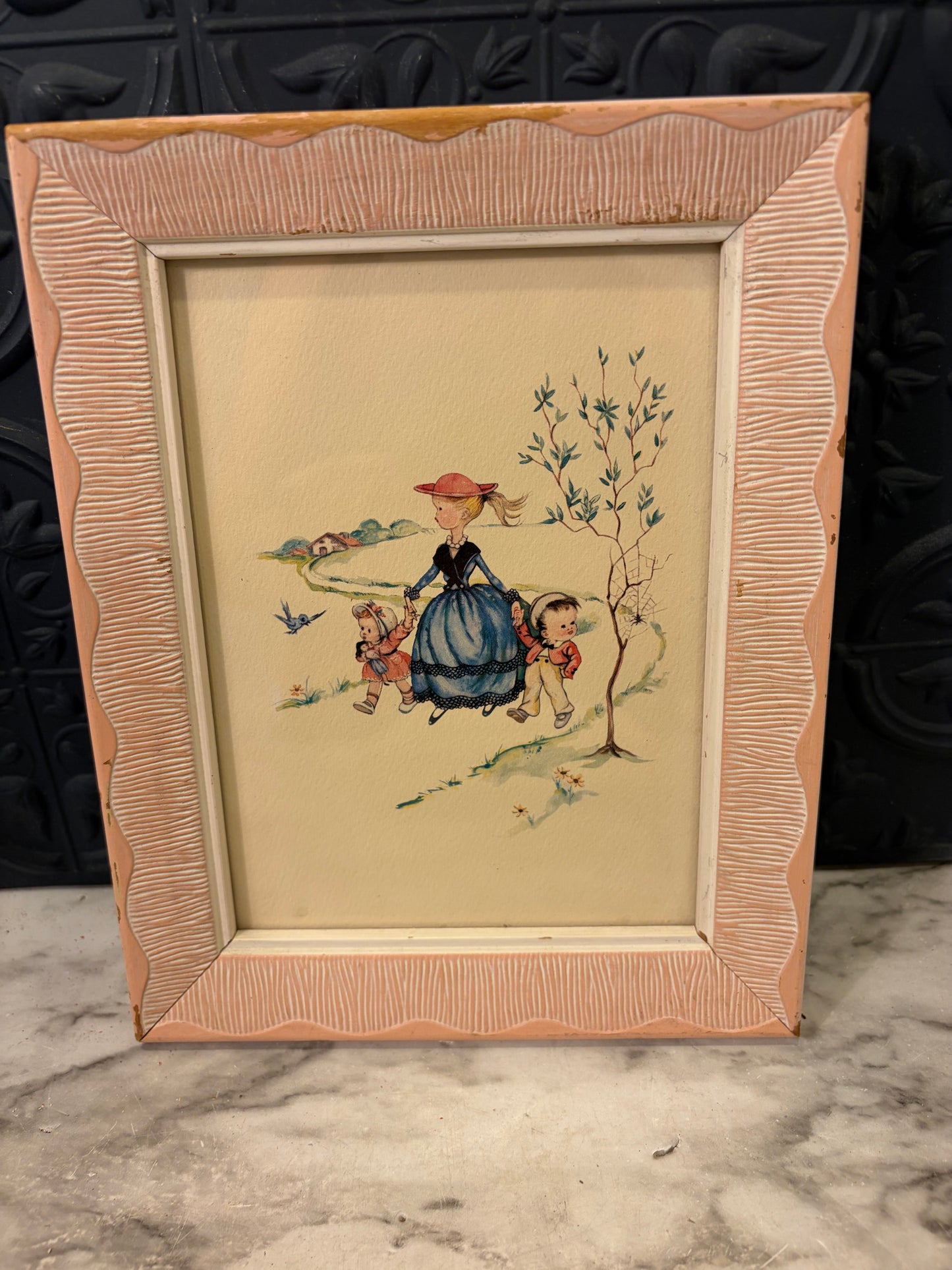 Gloria Briksen Outing Lithograph pink frame
