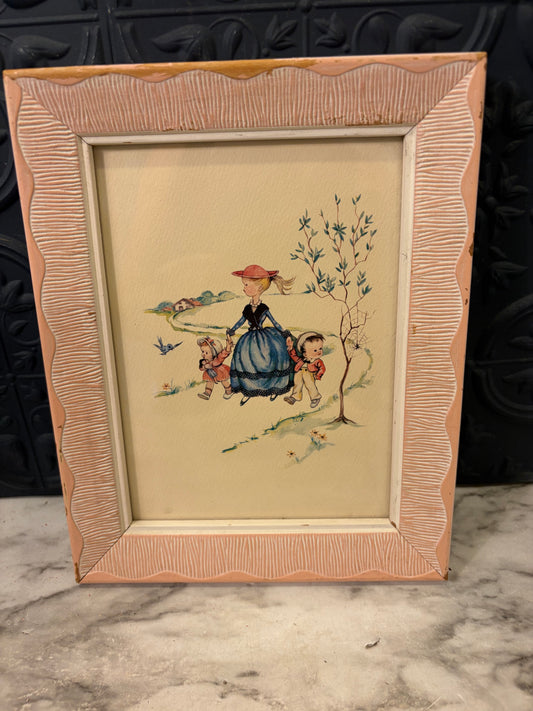 Gloria Briksen Outing Lithograph pink frame