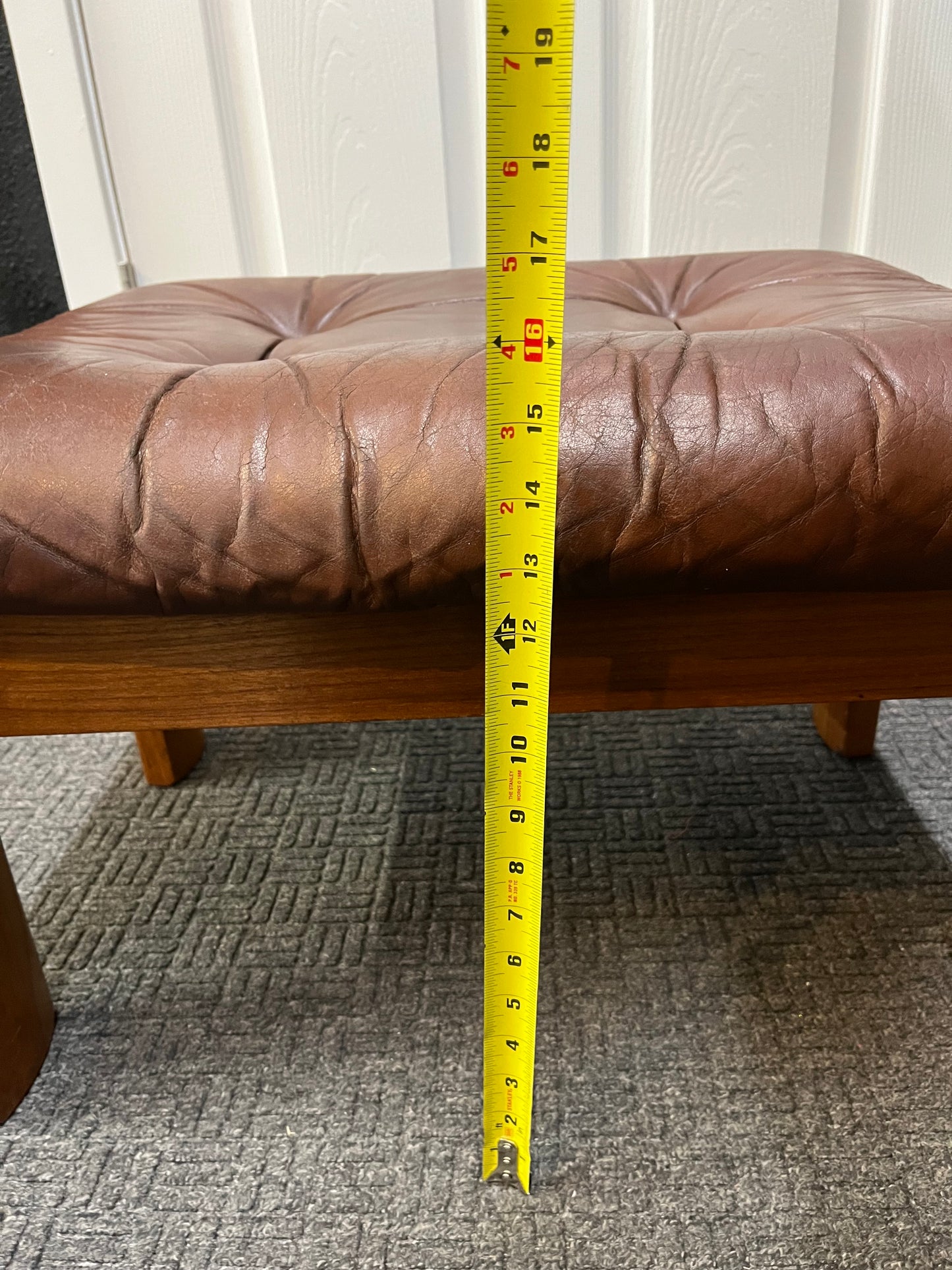 Danish Style Brown Leather Ottoman