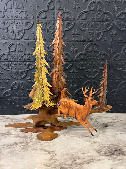Wood  Brass and Copper Deer and Trees