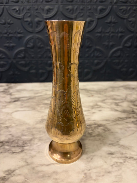 7.25 " Etched Leaf Brass Vase