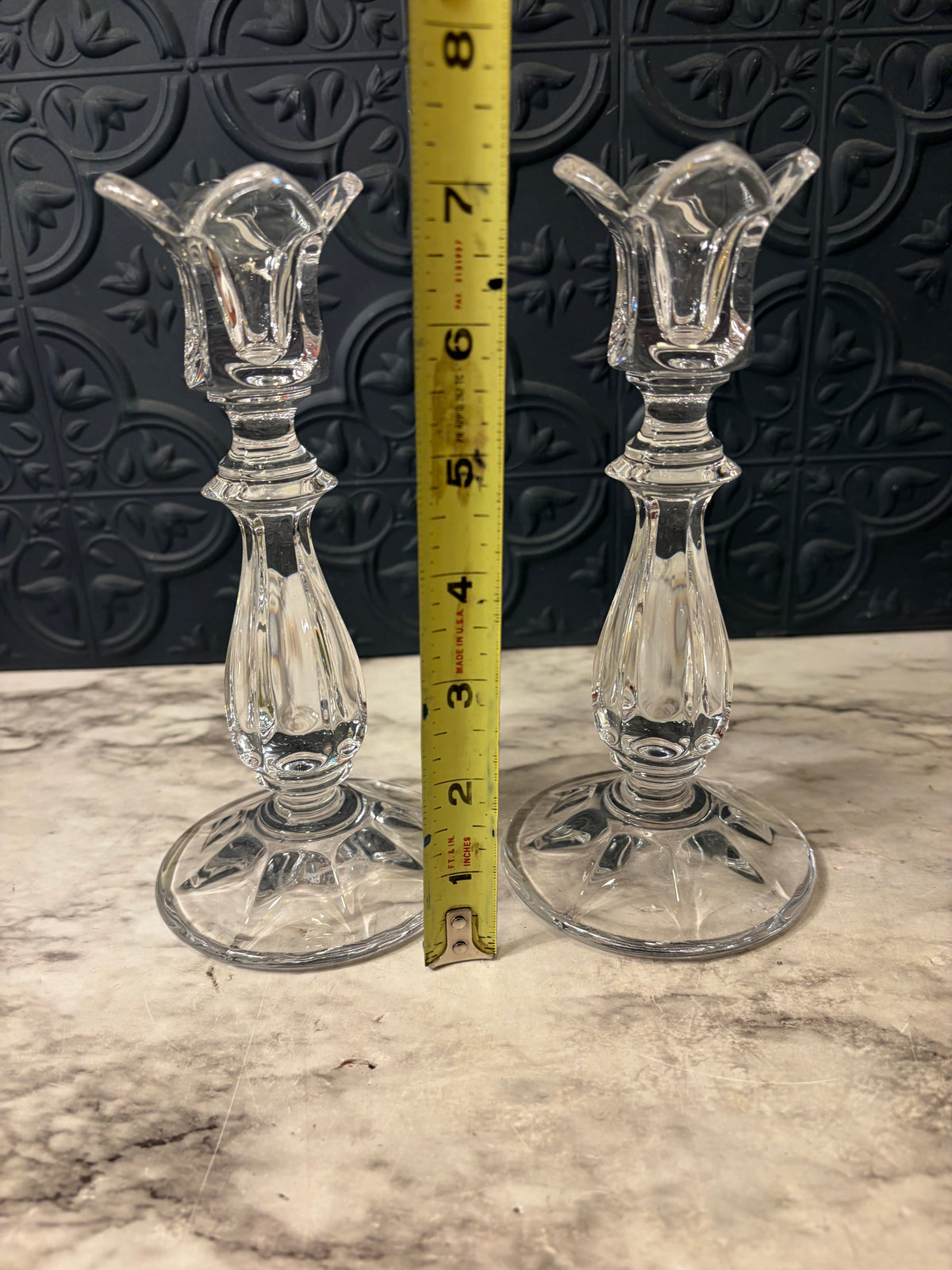Gorham Crystal Candlesticks Pair 7.25"