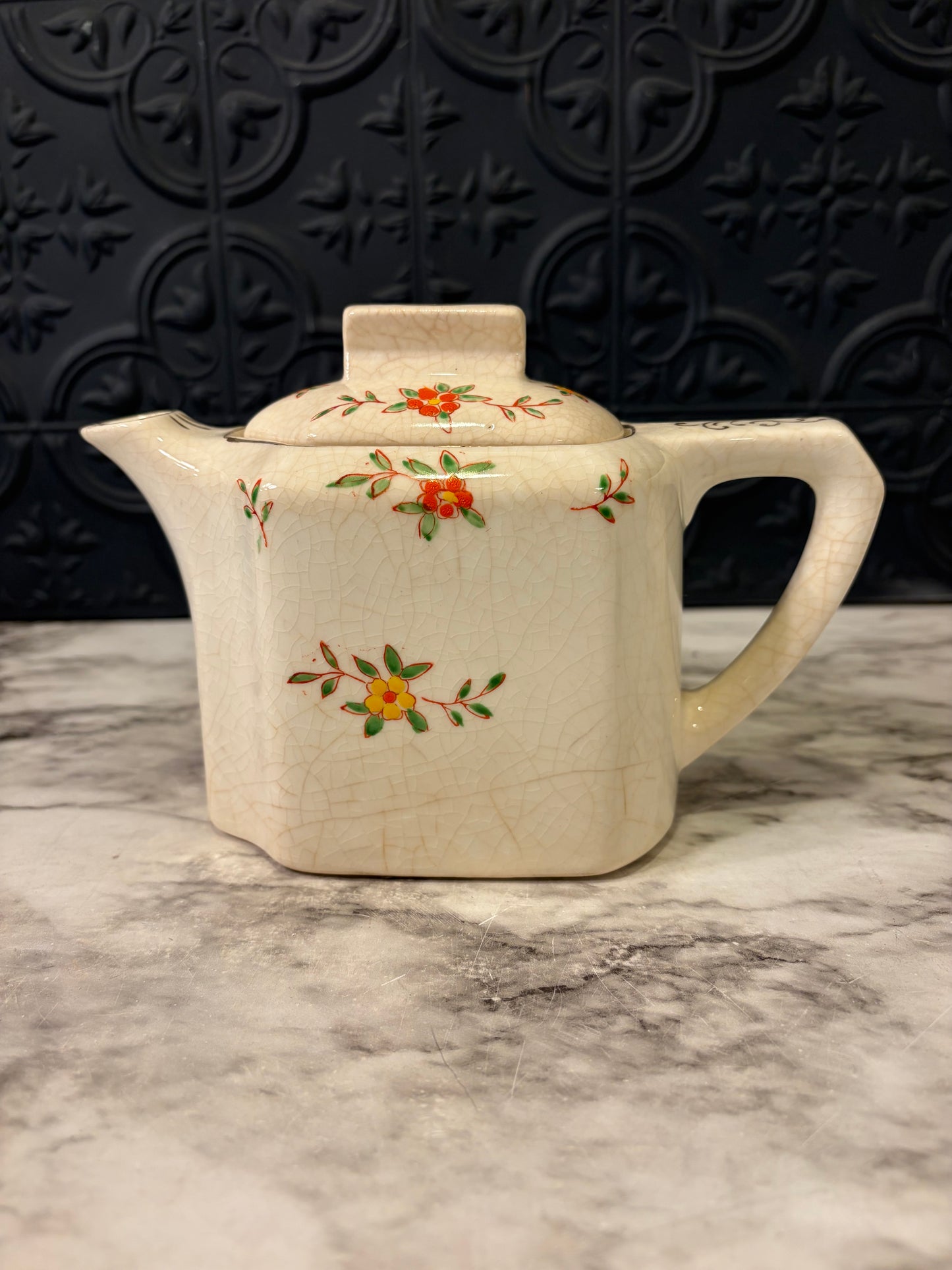 Hand Painted Cream Teapot Cream with Flowers