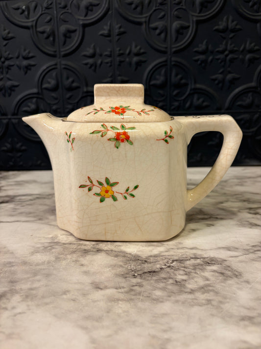 Hand Painted Cream Teapot Cream with Flowers