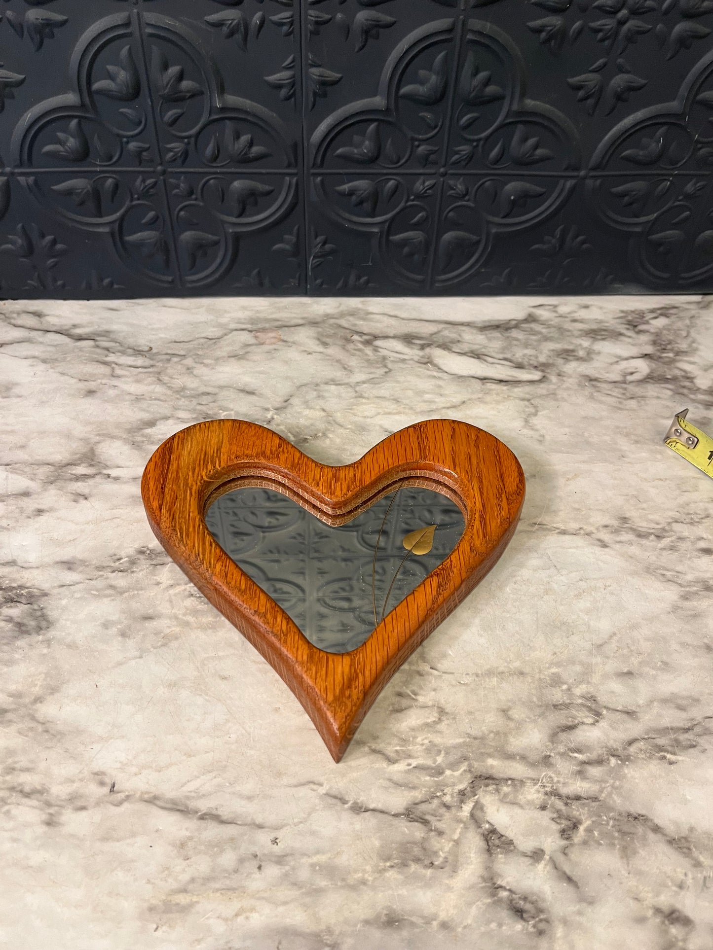 Vintage Wood Heart Mirror with Leaf Design