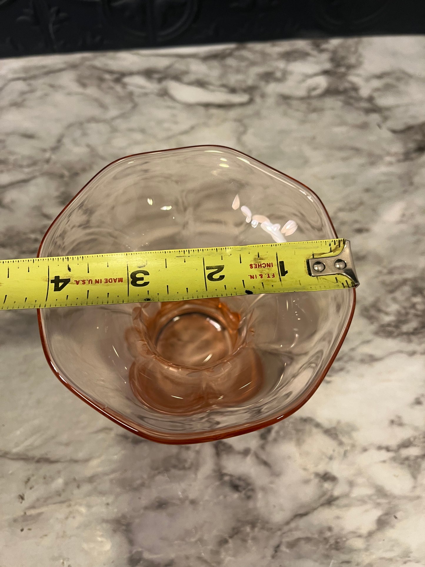 Pink Glass Trumpet Vase with Etching