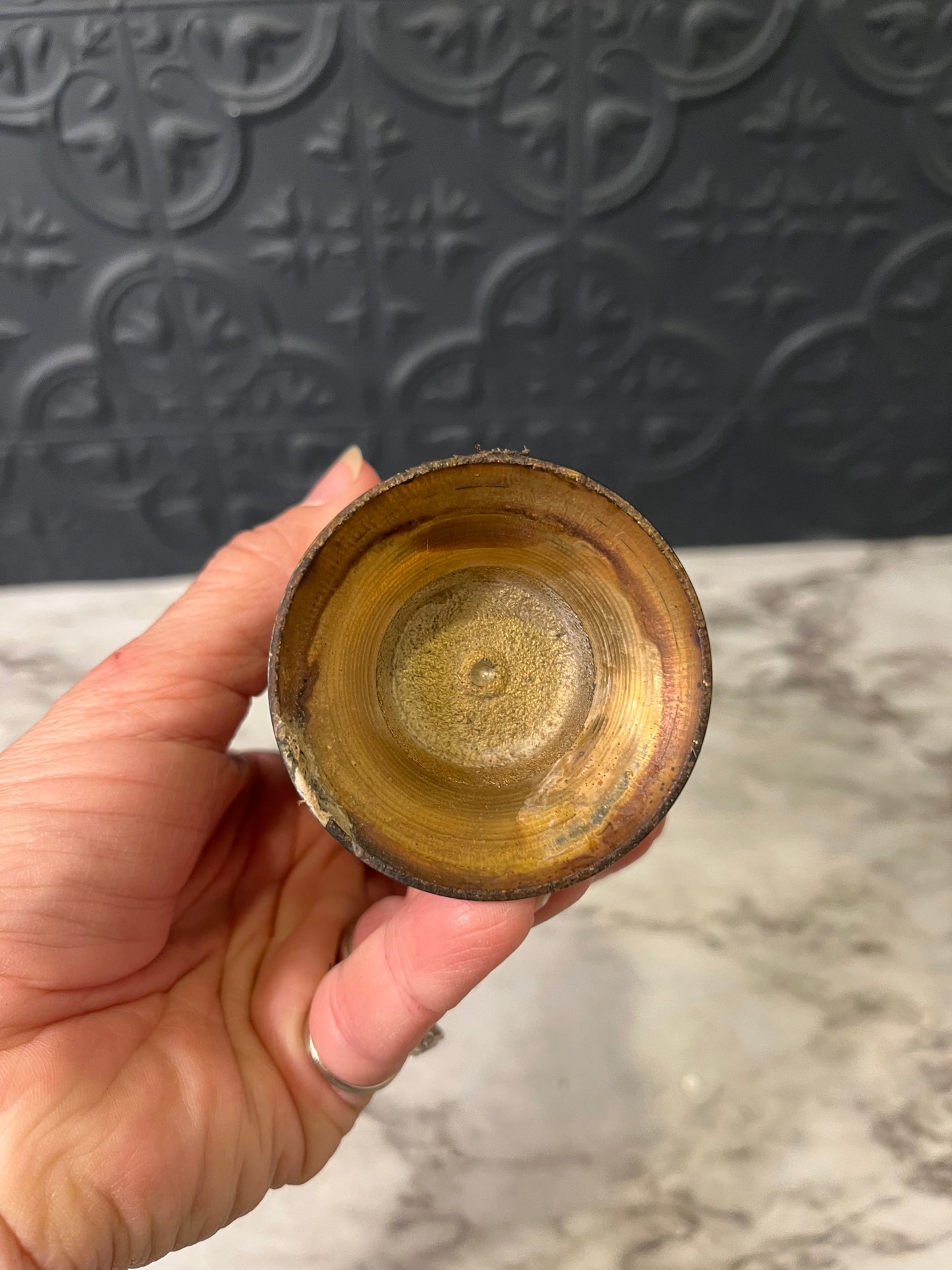 Brass and Green Enamel Vase small