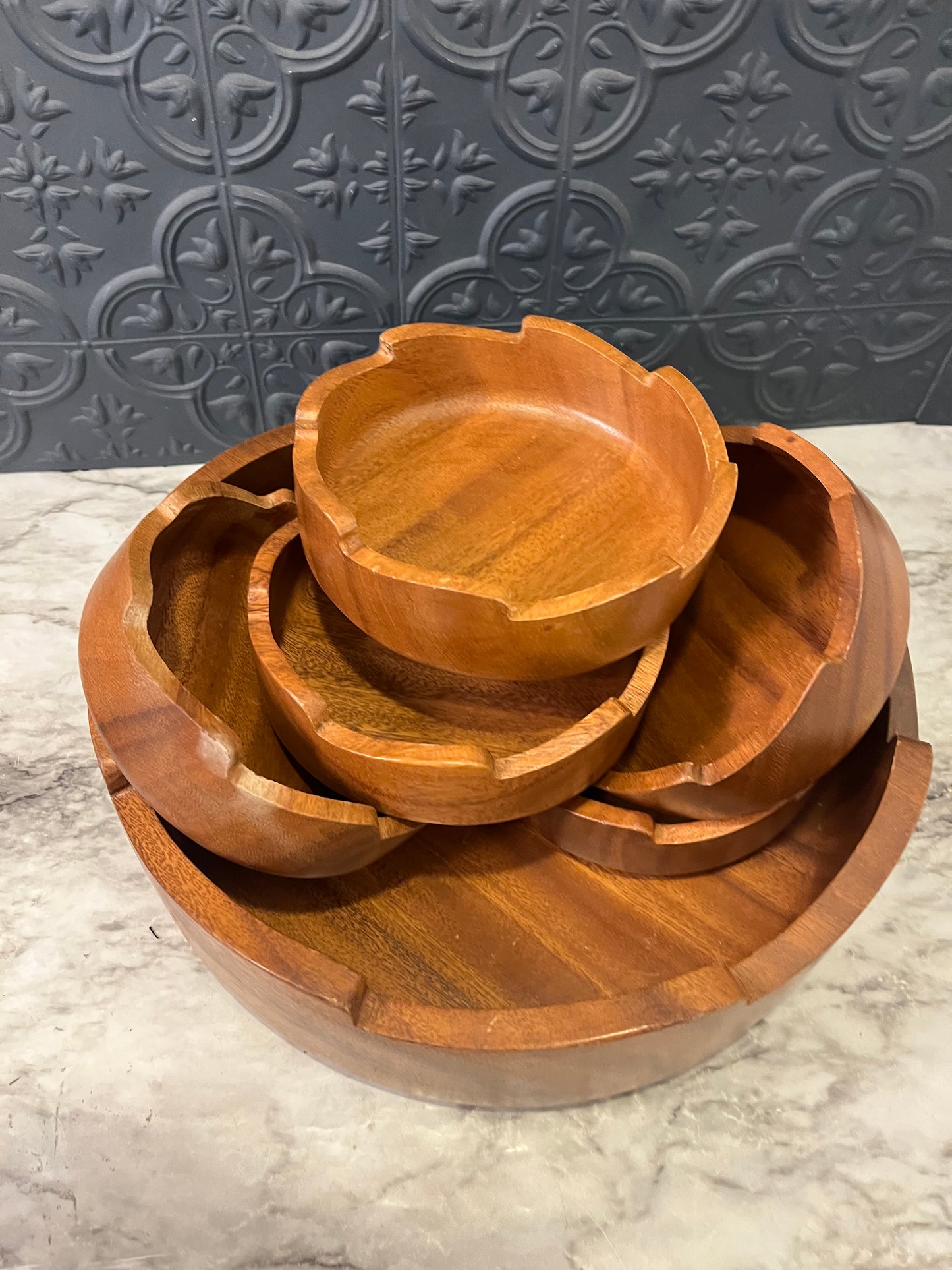Sawtooth Wood Salad Bowl Set of 6