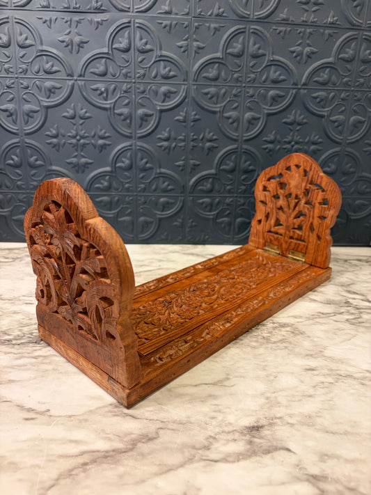 13"-19" Carved Wood Expandable Bookends