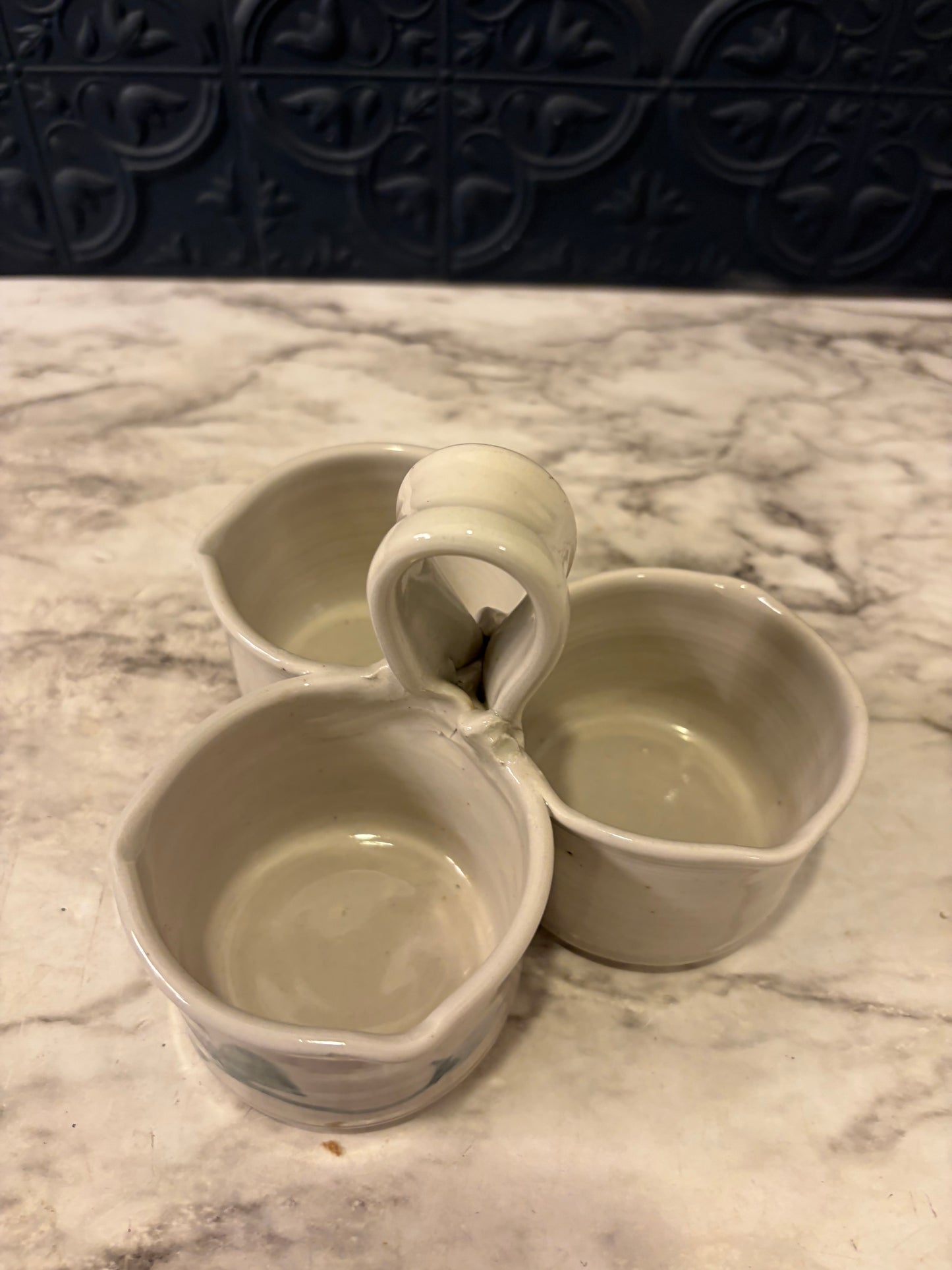 Studio Pottery Triple Condiment Tray withHandle