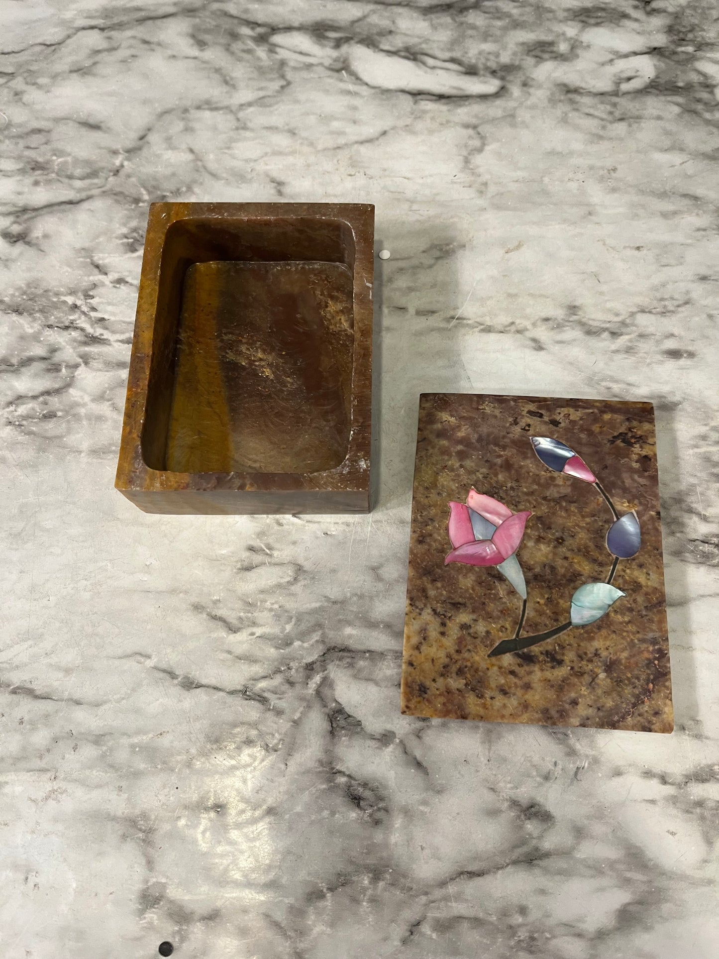Stone Trinket box with pink flower