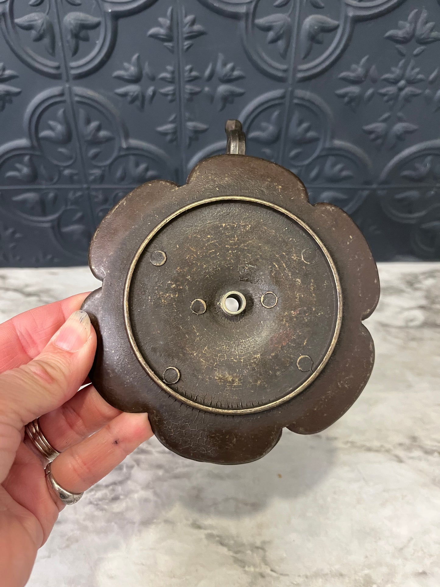 Vintage Flower Design Brass Chamberstick