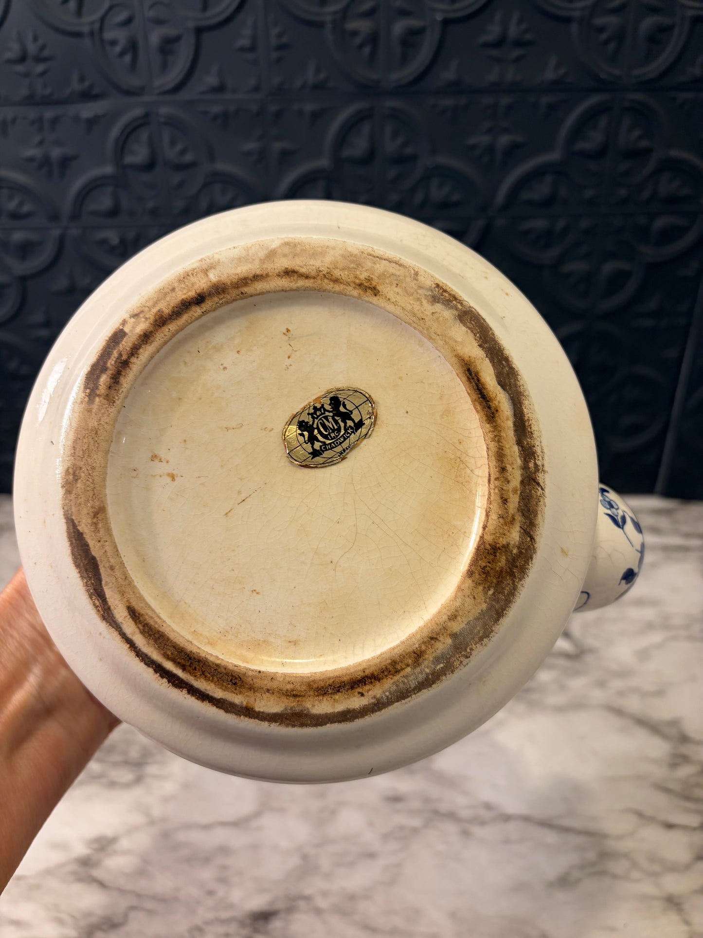 Blue and White Ceramic Teapot no Lid